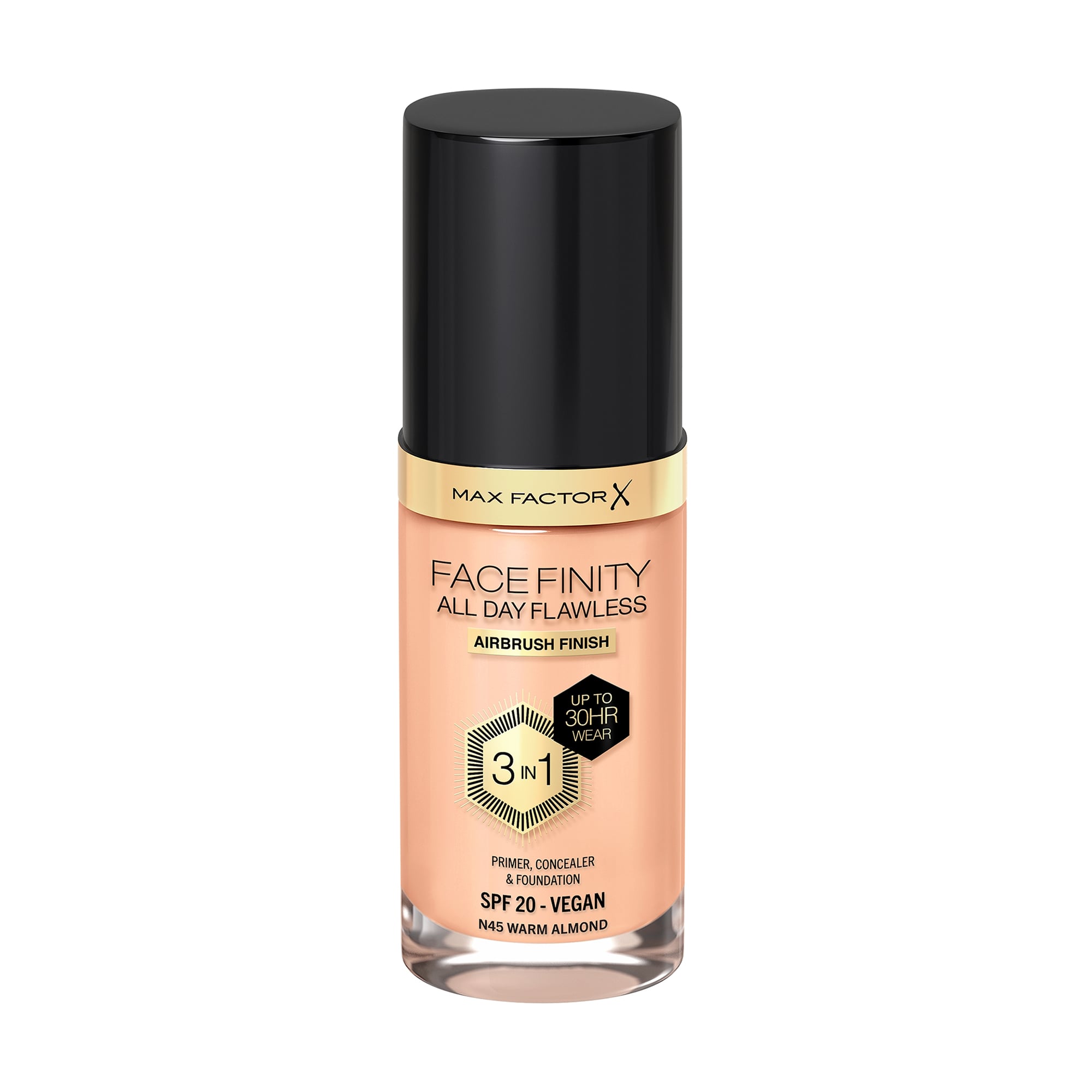 Тональна основа для обличчя Max Factor Facefinity All Day Flawless 3-In-1 Foundation SPF 20, 45 Warm Almond, 30 мл